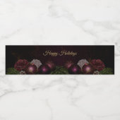 Christmas Party Pink Ornaments Green Leaves Black Waterfles Etiket (Enkel label)