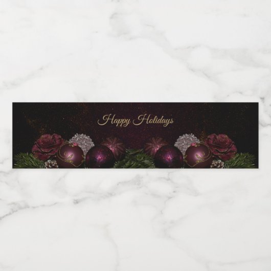 Christmas Party Pink Ornaments Green Leaves Black Waterfles Etiket (Enkel label)