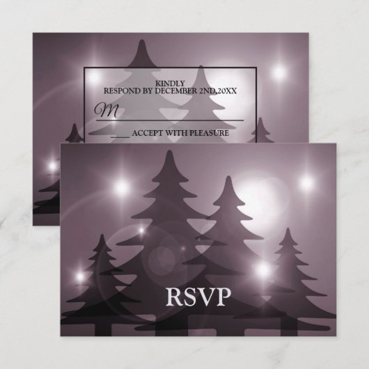 Christmas Party Pink Trees Holiday Winter Rustic RSVP Kaartje (Voorkant / Achterkant)