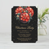 Christmas Party Red Botanical Ornaments Black Kaart (Staand voorkant)