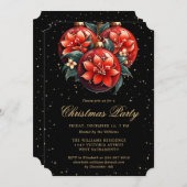 Christmas Party Red Botanical Ornaments Black Kaart (Voorkant / Achterkant)