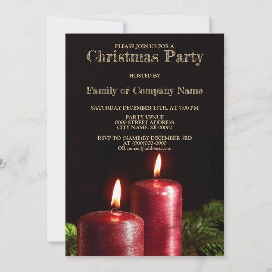 Christmas Party Red Candles Winter Holidays Kaart (Achterkant)