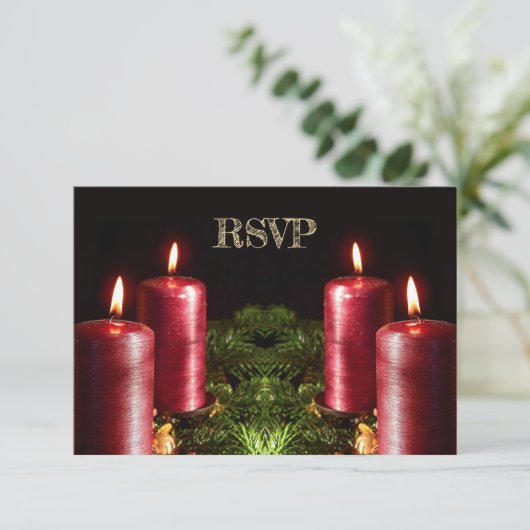 Christmas Party Red Candles Winter Holidays RSVP Kaartje (Staand voorkant)