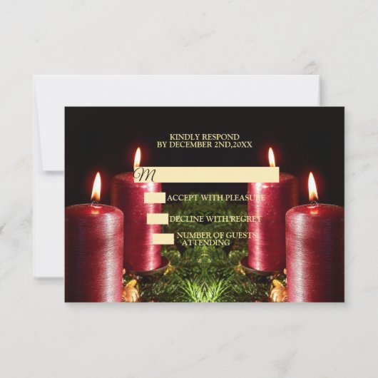 Christmas Party Red Candles Winter Holidays RSVP Kaartje (Achterkant)