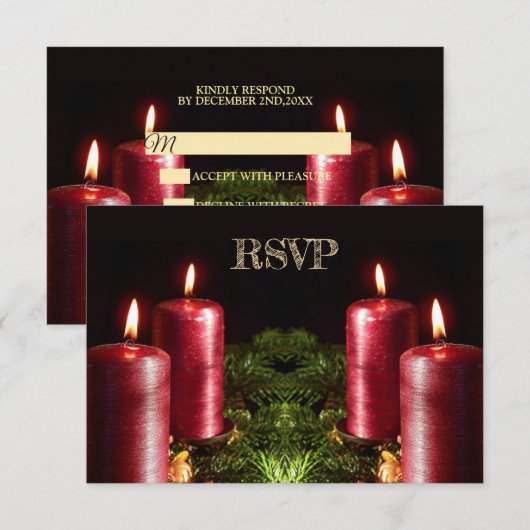 Christmas Party Red Candles Winter Holidays RSVP Kaartje (Voorkant / Achterkant)