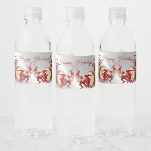 Christmas Party Red Elves Holidays Silver  Waterfles Etiket (Flessen)