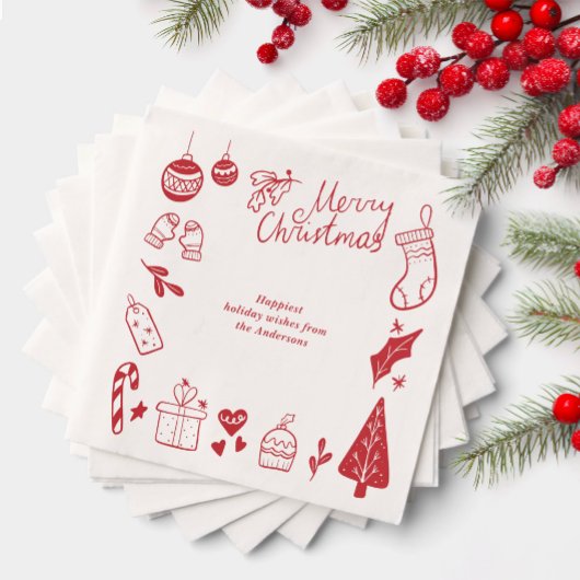 Christmas Party Red Favorite Things Hand Drawn Servet