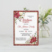 CHRISTMAS PARTY Red Glitter Floral Poinsettia Kaart (Staand voorkant)