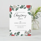 Christmas Party Red Green Floral Kaart (Staand voorkant)