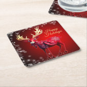 Christmas Party Red Reindeer White Snowflakes Kartonnen Onderzetters (Schuin)