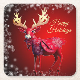 Christmas Party Red Reindeer White Snowflakes Kartonnen Onderzetters