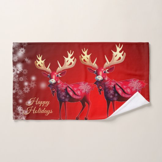 Christmas Party Red Reindeer Winter Holidays Bad Handdoek (Handdoek)