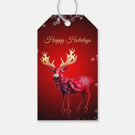 Christmas Party Red Reindeer Winter Holidays Cadeaulabel (Voorkant)