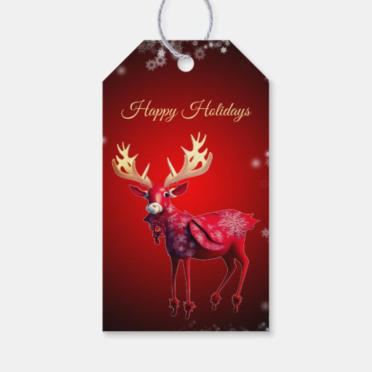 Christmas Party Red Reindeer Winter Holidays Cadeaulabel (Achterkant)