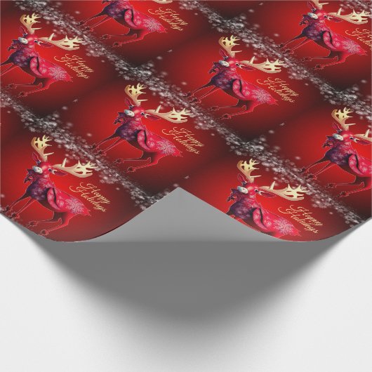Christmas Party Red Reindeer Winter Holidays Cadeaupapier (Hoek)