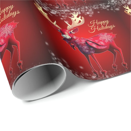 Christmas Party Red Reindeer Winter Holidays Cadeaupapier (Rol Hoek)