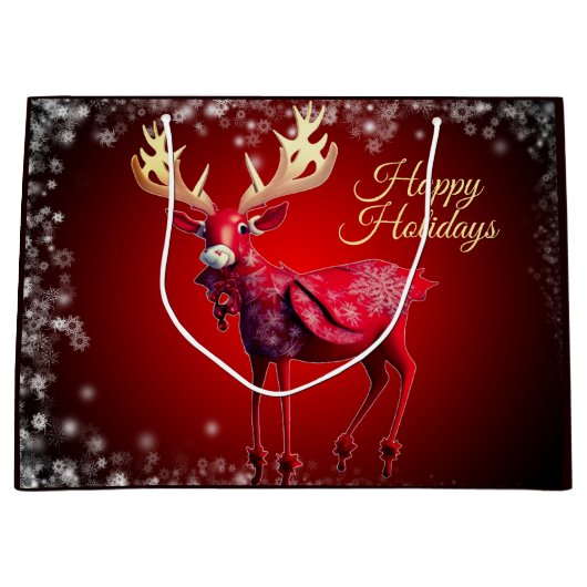 Christmas Party Red Reindeer Winter Holidays Groot Cadeauzakje (Voorkant)