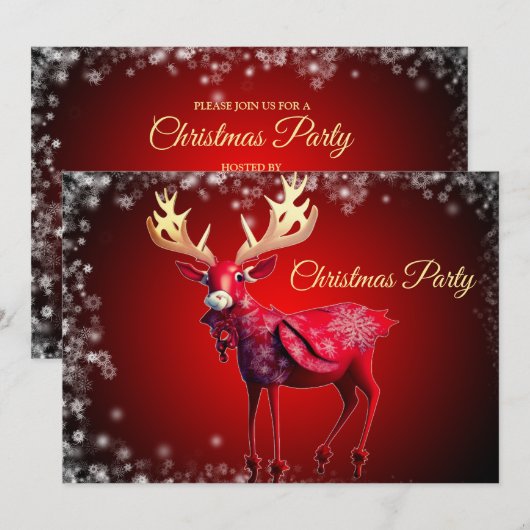 Christmas Party Red Reindeer Winter Holidays Kaart (Voorkant / Achterkant)