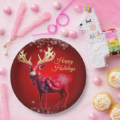 Christmas Party Red Reindeer Winter Holidays Papieren Bordje (Feest)