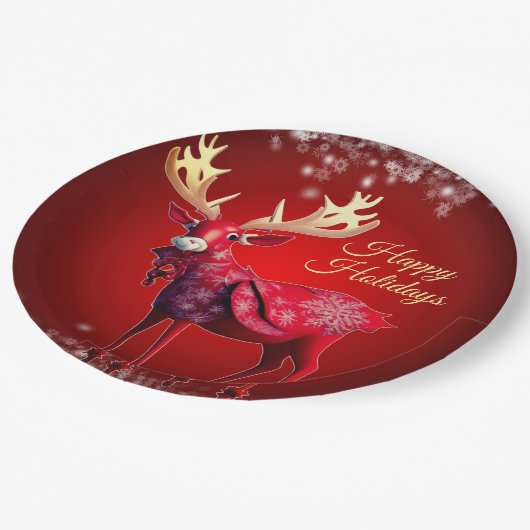 Christmas Party Red Reindeer Winter Holidays Papieren Bordje (Gekanteld)