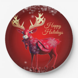 Christmas Party Red Reindeer Winter Holidays Papieren Bordje