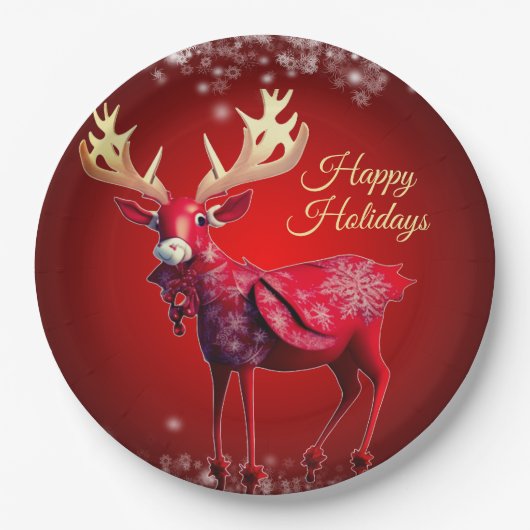 Christmas Party Red Reindeer Winter Holidays Papieren Bordje (Voorkant)