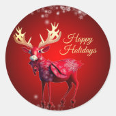 Christmas Party Red Reindeer Winter Holidays Ronde Sticker (Voorkant)