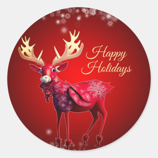 Christmas Party Red Reindeer Winter Holidays Ronde Sticker (Voorkant)