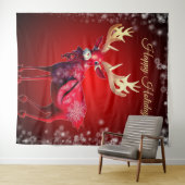 Christmas Party Red Reindeer Winter Holidays Wandkleed (In Situ (horizontaal))