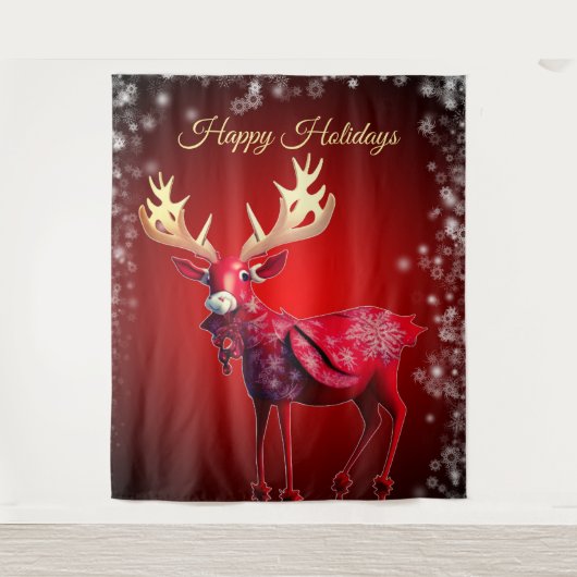 Christmas Party Red Reindeer Winter Holidays Wandkleed (Voorkant)