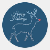 Christmas Party Reindeer Blue Sky Rustic Elegant Ronde Sticker (Voorkant)