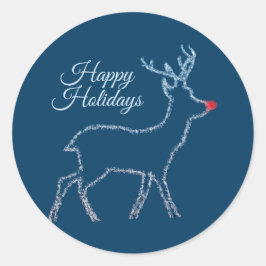 Christmas Party Reindeer Blue Sky Rustic Elegant Ronde Sticker