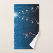 Christmas Party Reindeer Tree Blue Sky Shiny Stars Bad Handdoek (Handdoek)