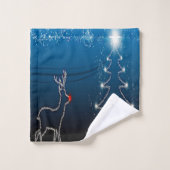 Christmas Party Reindeer Tree Blue Sky Shiny Stars Bad Handdoek (Wasdoekje)