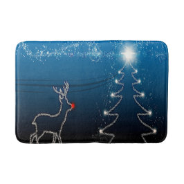 Christmas Party Reindeer Tree Blue Sky Shiny Stars Badmat