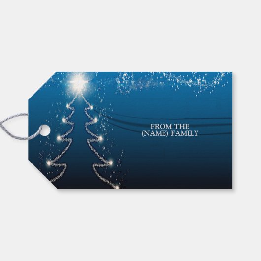 Christmas Party Reindeer Tree Blue Sky Shiny Stars Cadeaulabel (Achterkant Horizontaal)