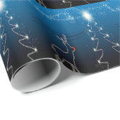 Christmas Party Reindeer Tree Blue Sky Shiny Stars Cadeaupapier (Rol Hoek)