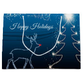 Christmas Party Reindeer Tree Blue Sky Shiny Stars Groot Cadeauzakje (Voorkant)
