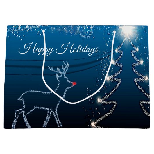 Christmas Party Reindeer Tree Blue Sky Shiny Stars Groot Cadeauzakje (Voorkant)