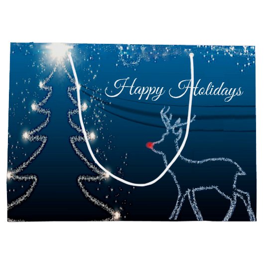 Christmas Party Reindeer Tree Blue Sky Shiny Stars Groot Cadeauzakje (Achterkant)