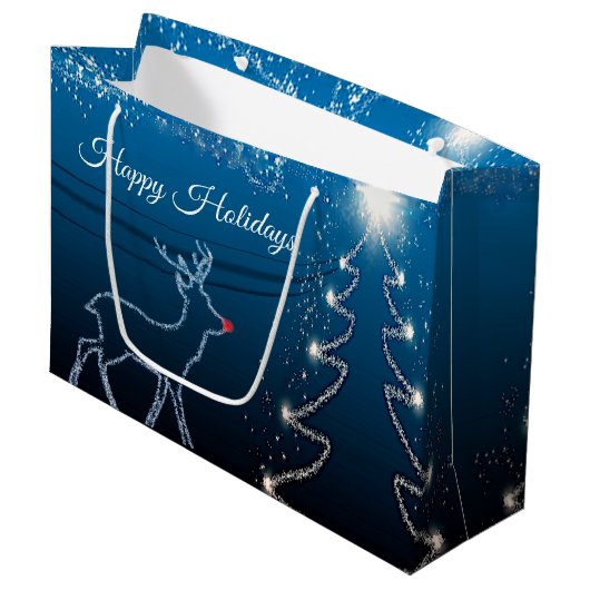 Christmas Party Reindeer Tree Blue Sky Shiny Stars Groot Cadeauzakje (Voorkant Gekanteld)