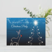 Christmas Party Reindeer Tree Blue Sky Shiny Stars Kaart (Staand voorkant)