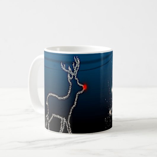 Christmas Party Reindeer Tree Blue Sky Shiny Stars Koffiemok (Voorkant links)