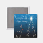 Christmas Party Reindeer Tree Blue Sky Shiny Stars Magneet (Voorkant / Achterkant)