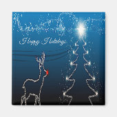 Christmas Party Reindeer Tree Blue Sky Shiny Stars Magneet (Voorkant)