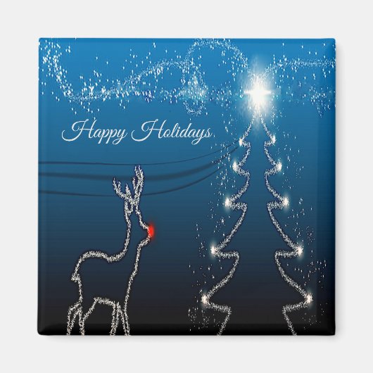 Christmas Party Reindeer Tree Blue Sky Shiny Stars Magneet (Voorkant)