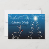 Christmas Party Reindeer Tree Blue Sky Shiny Stars RSVP Kaartje (Voorkant)
