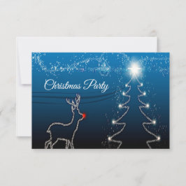 Christmas Party Reindeer Tree Blue Sky Shiny Stars RSVP Kaartje