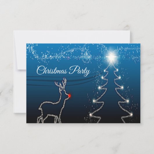 Christmas Party Reindeer Tree Blue Sky Shiny Stars RSVP Kaartje (Voorkant)