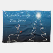 Christmas Party Reindeer Tree Blue Sky Shiny Stars Theedoek (Horizontaal)